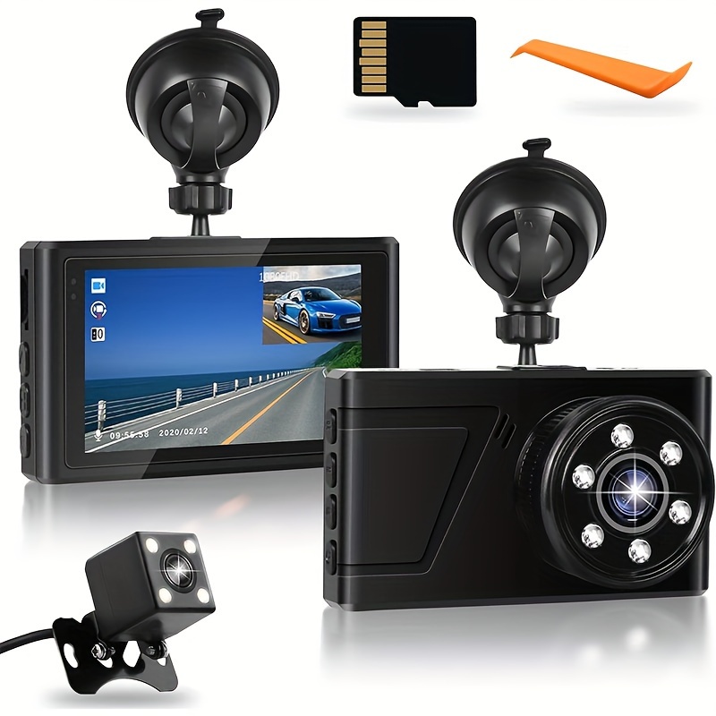 Dash Cam Front and Rear Inside, 3 Channel Dash Camera 1080P Full HD with  32GB SD