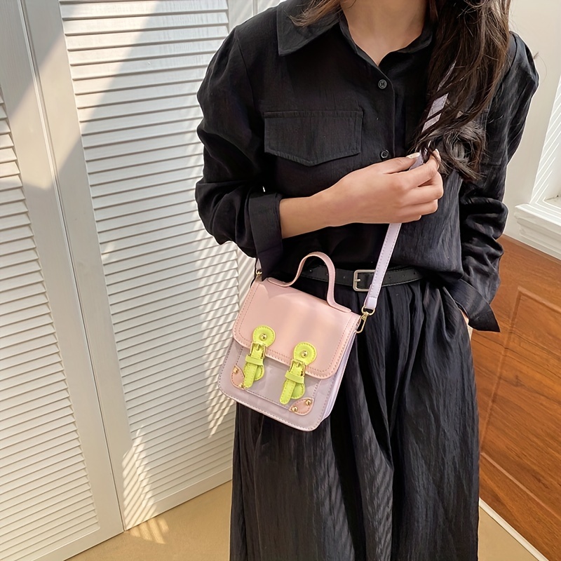 Minimalist Colorblock Flap Square Bag