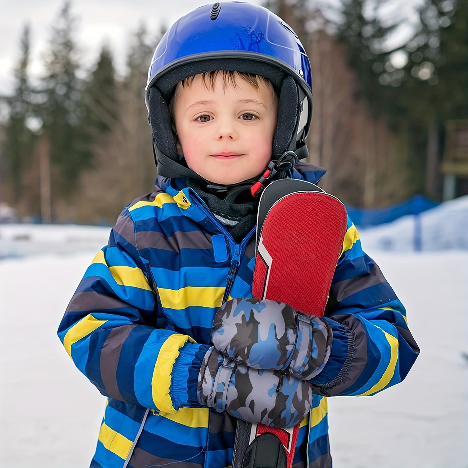 1 ペア子供用迷彩厚く暖かいスキー手袋 冬かわいい防滴防風屋外手袋 2