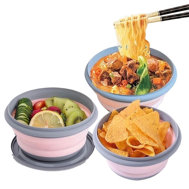 Camping Bowls With Lids Foldable Silicone Collapsible Bowl - Temu