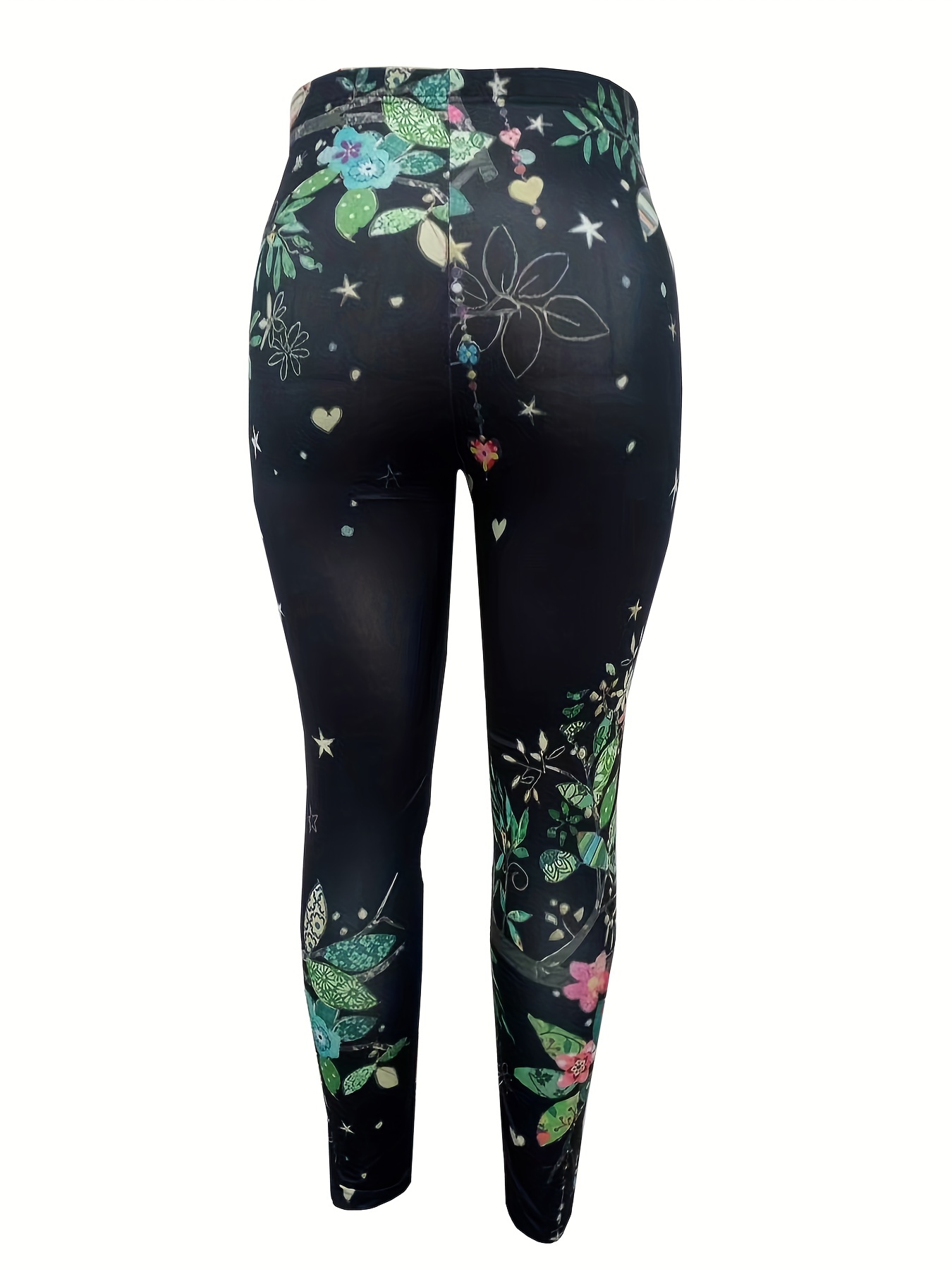 Plus Size Casual Pants, Women's Plus Floral & Animal Print Slight Stretch  Leggings