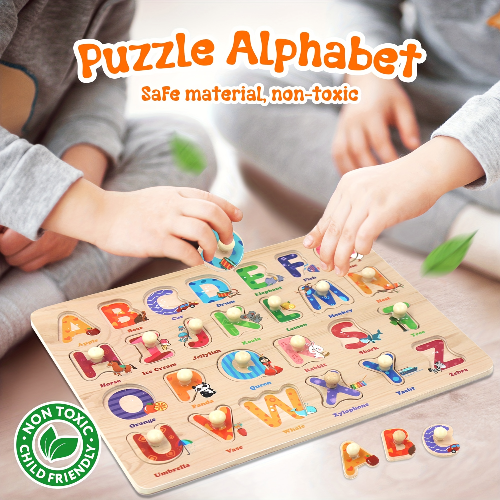 Wooden Puzzles for Toddlers, Wooden ABC Alphabet Number Shape Puzzles  Toddler Learning Puzzle Toys for Kids 1-6 Years Old Boys & Girls, 3 in 1