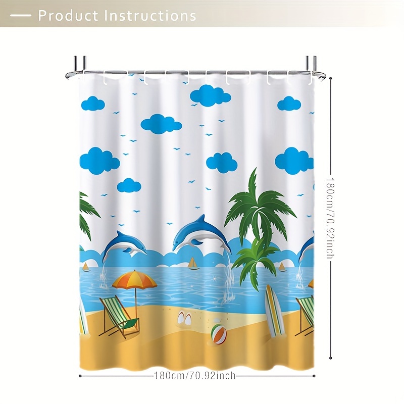 180 CM Waterproof Shower Curtain with 12x Hooks Bathroom Starfish Sea Shell  PEVA