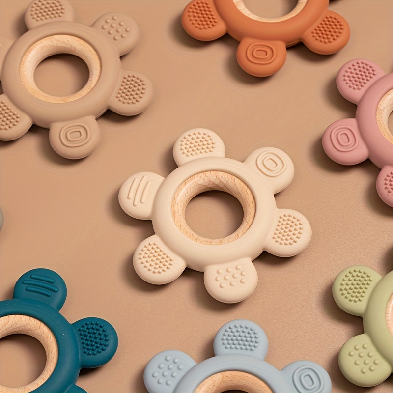 Baby Silicone Wooden Teether Toy, Infant Teething Ring