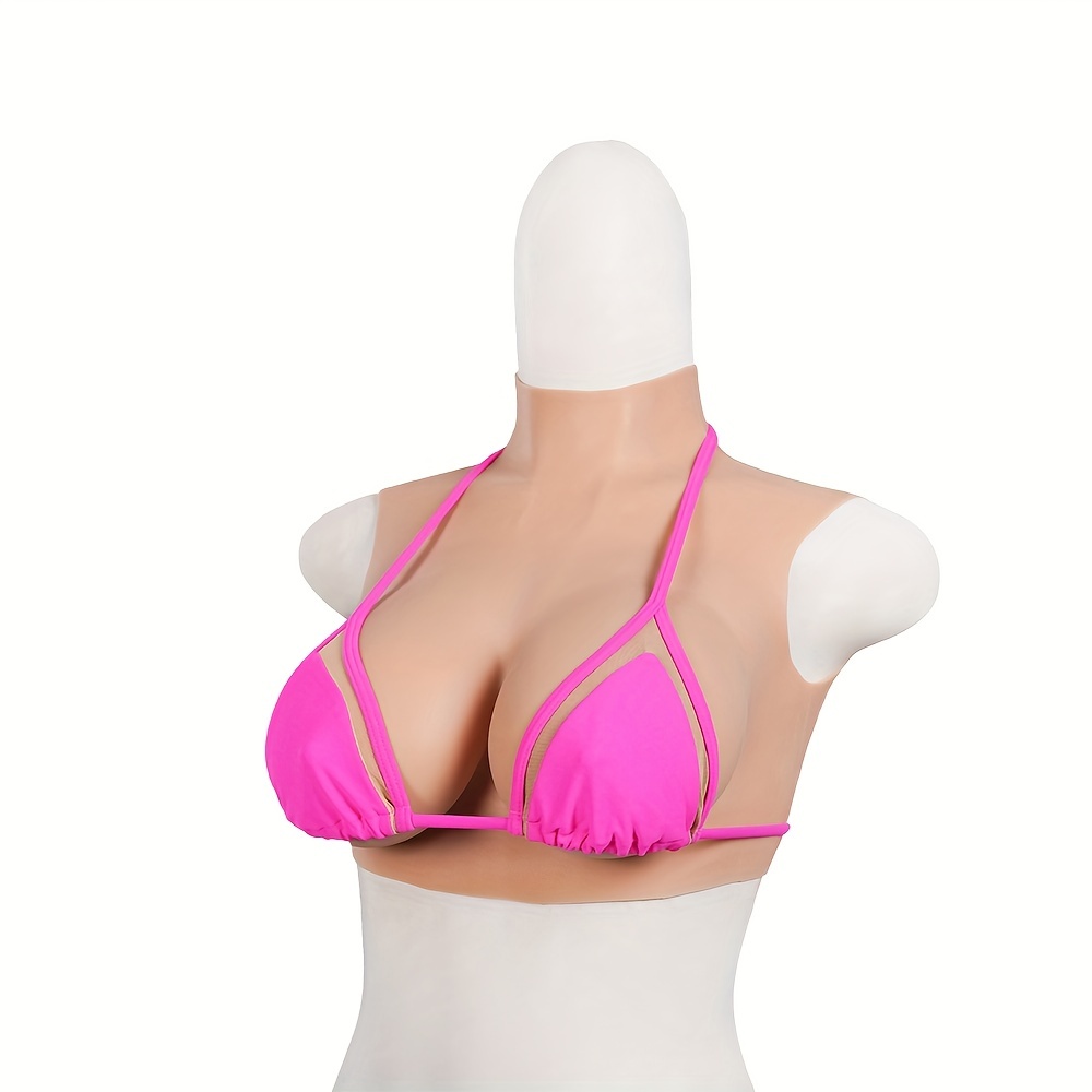 Crossdresser Silicone Breastplate Realistic BH Cup Breast Forms High Collar  Fake Breasts for Transgender Cosplay Drag Queen(Size:G Cup,Color:Color 2)