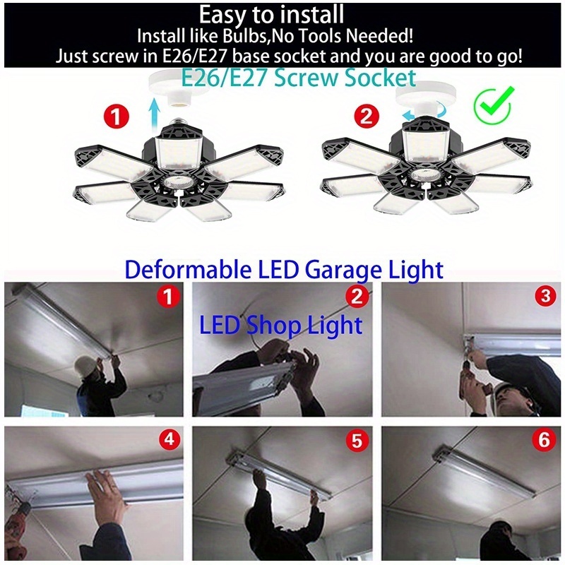 Led Garage Light E 27 Deformable Garage Ceiling Light Bulb - Temu