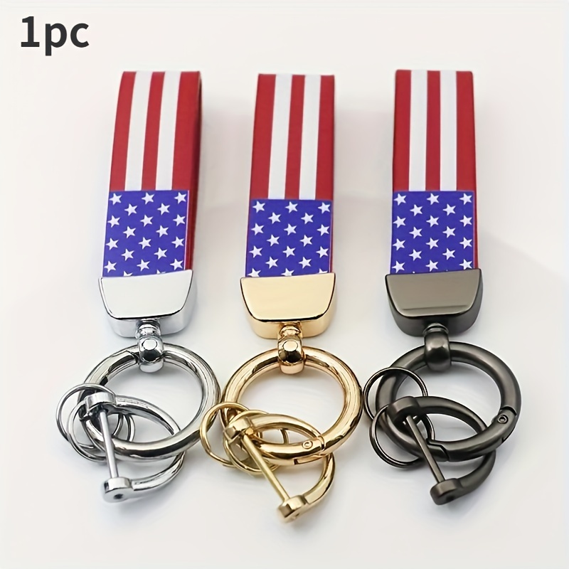 PU Leather USA Flag Car Key Chain, The United States Flags Keychain American Flag Key Ring Key Pendent Keyring for Motorcycles SUV,Temu