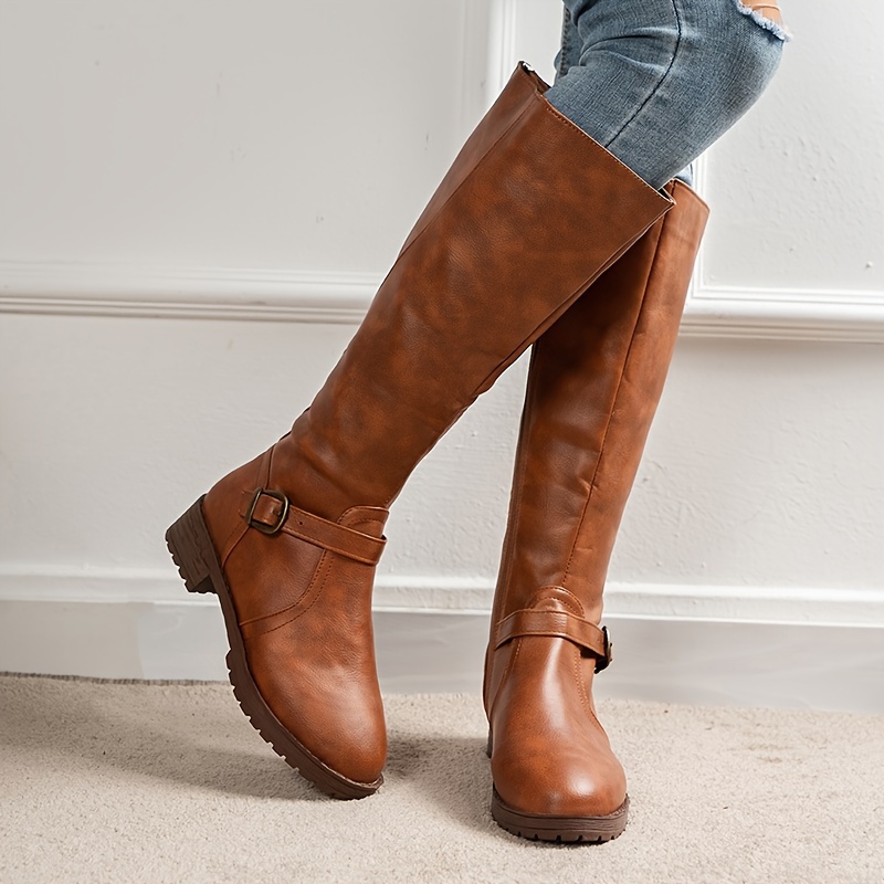 Women's Wide Calf Wear resistant Riding Boots Solid Color - Temu