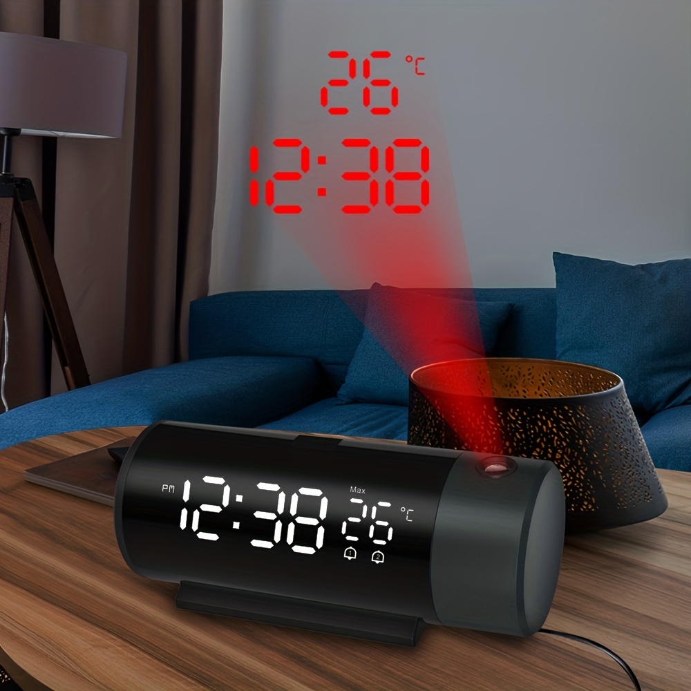 Reloj despertador digital con proyector para dormitorio, para proyección en  pared y techo, atenuador, repetición, cargador USB, enchufable, respaldo