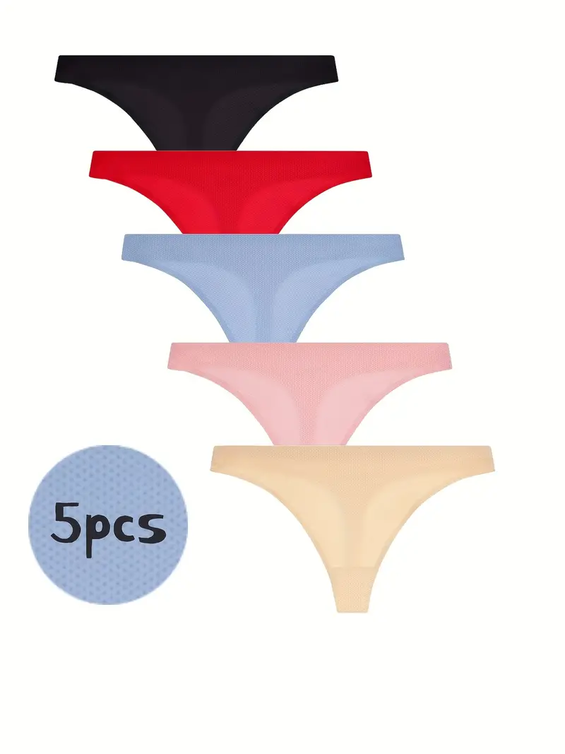 5 Pcs Seamless Solid Thongs Comfy Breathable Low Waist - Temu