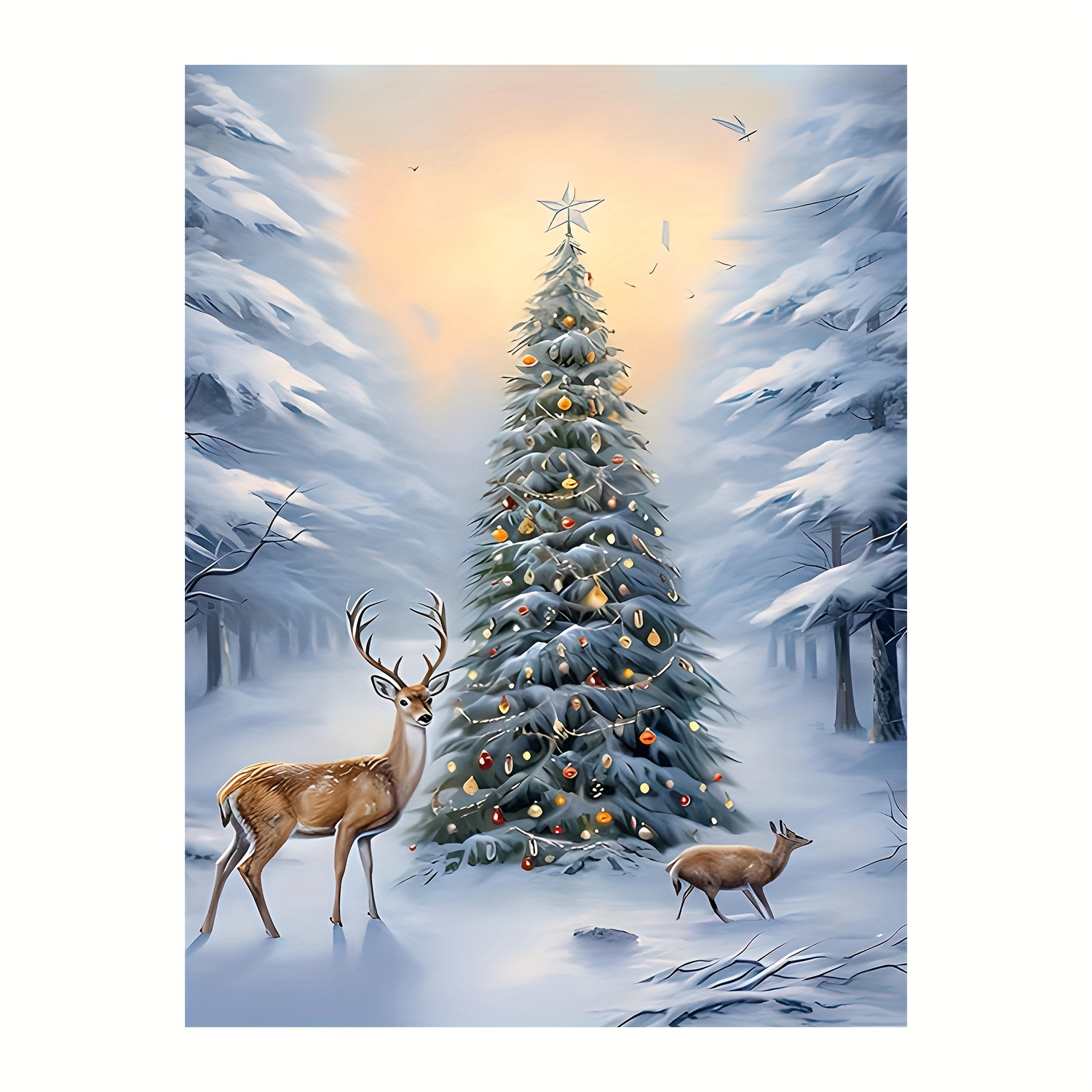 Christmas Canvas Wall Art Framed Wall Decoration Xmas Tree Elk Deer  Reindeer Wall Oil Paintings Snowflake Snow Forest Aesthetic Wall Artwork  Ready to