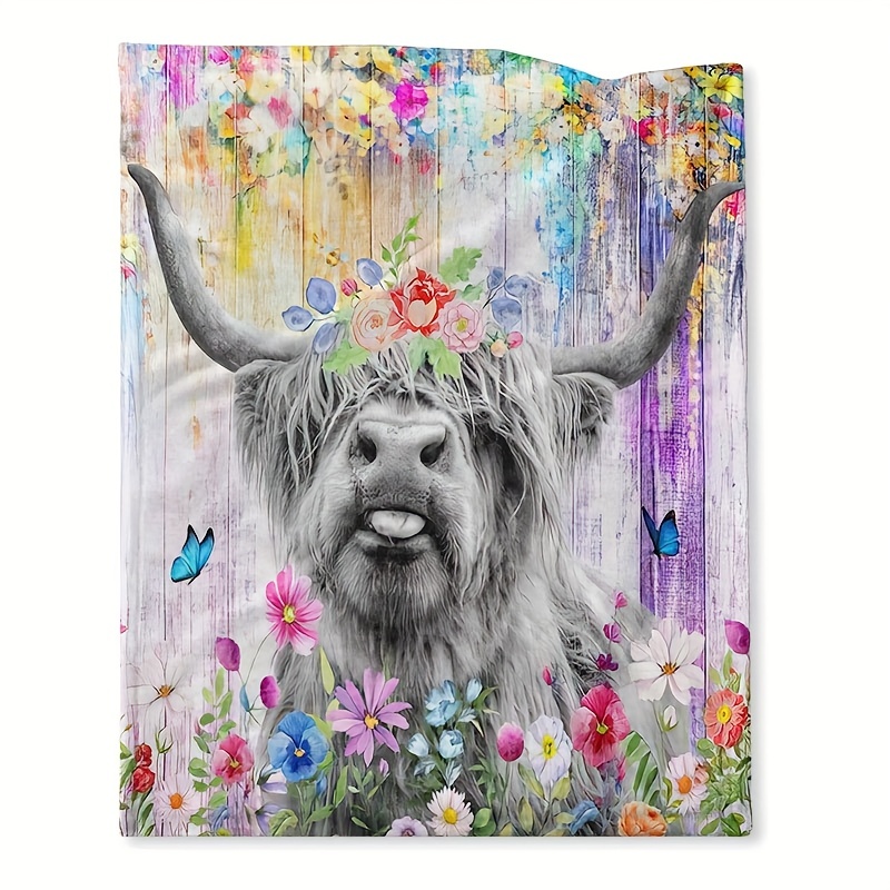 Farmhouse Cow Highland Cow Sunflower Flannel Blanket Soft - Temu