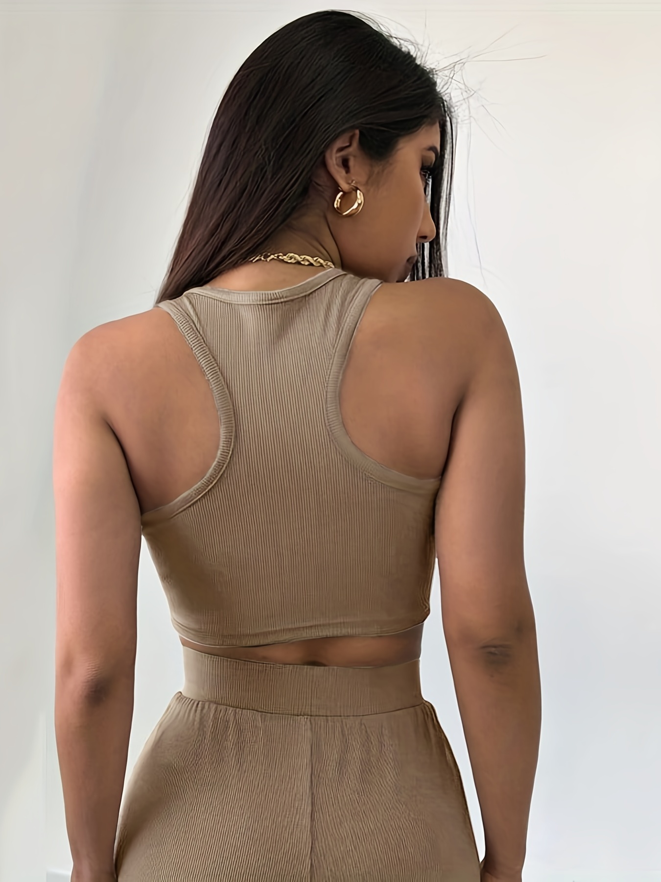 Solid Two piece Set Crop Tank Top & Shorts Outfit Women's Clothing