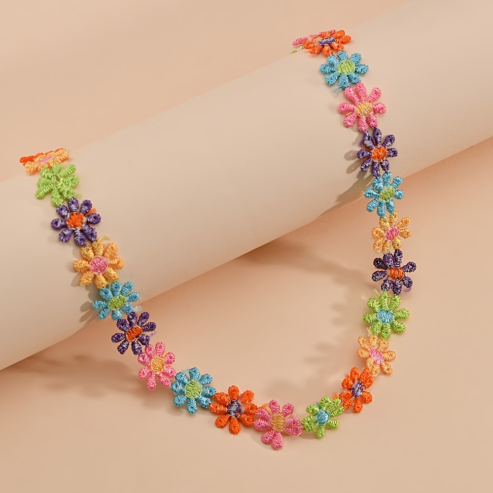 Colorful Polyester Choker Necklace Daisy Flower Summer Beach - Temu