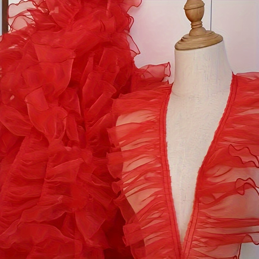 1 Yard Colorful Tulle Mesh Fabric 3d Pleated Lace Fabric Dress Collar Tassel Trim Ribbon Sewing Decoration