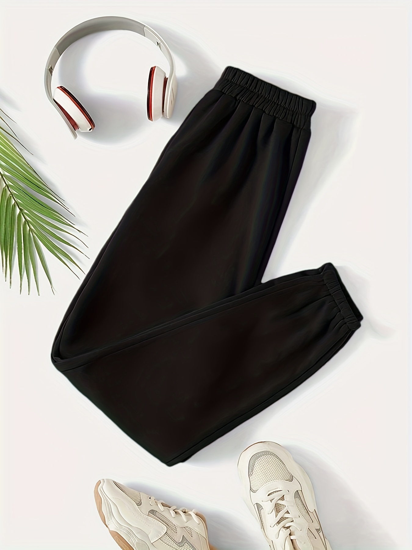 Fleece Elastic Waist Casual Sports Pants Solid Color Workout - Temu