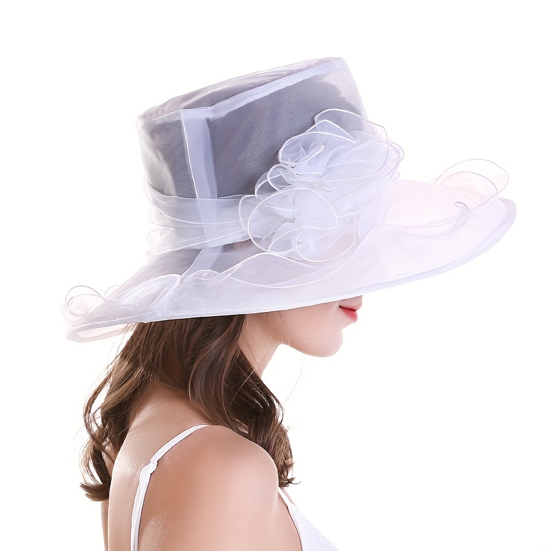 Elegant Organza Sun Hat Wide Brim Solid Color Derby Hat - Temu Canada