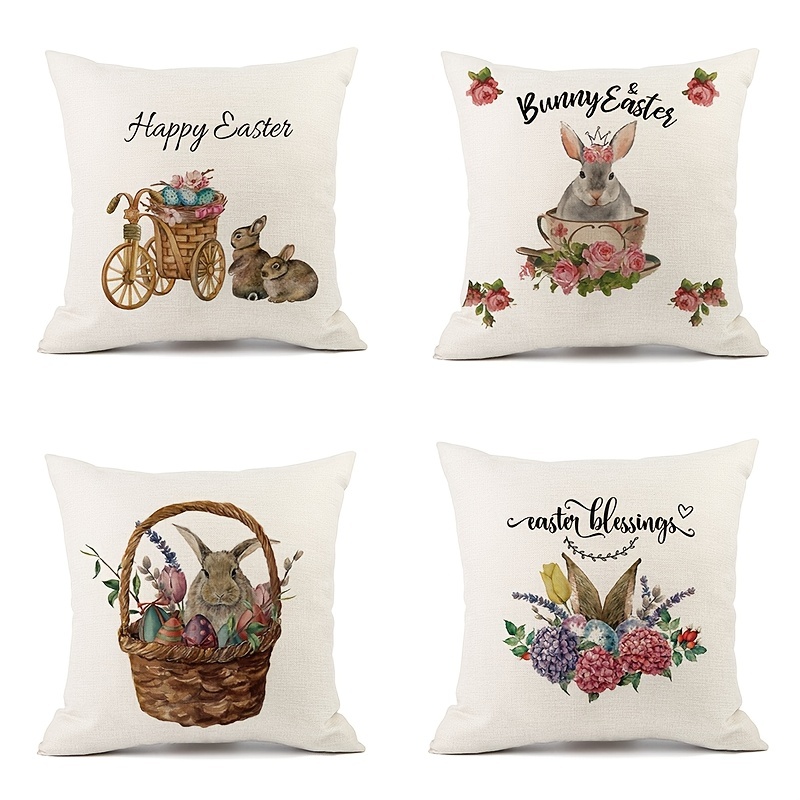 Cute Easter Bunny Linen Throw Pillow Cover - Perfect For Home Sofa Decor  And Easter Party - - Includes Pillow Insert - Temu