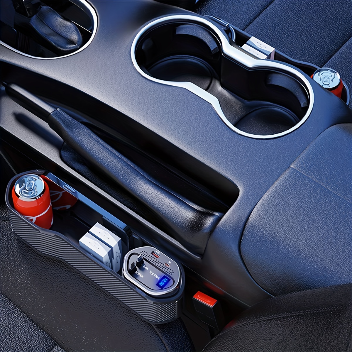 Aufbewahrungsbox für Autositzlücken mit 2 USB-Ladeanschlüssen