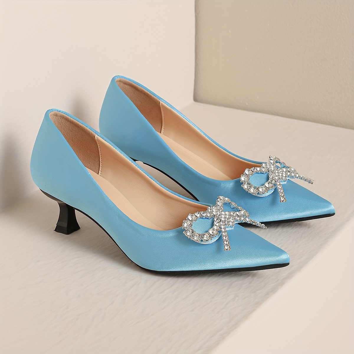 Women's Pointed Toe Kitten Heel Pumps - Ankle Strap, Hollow Out D'Orsay, Dressy Heels For Parties - View #7