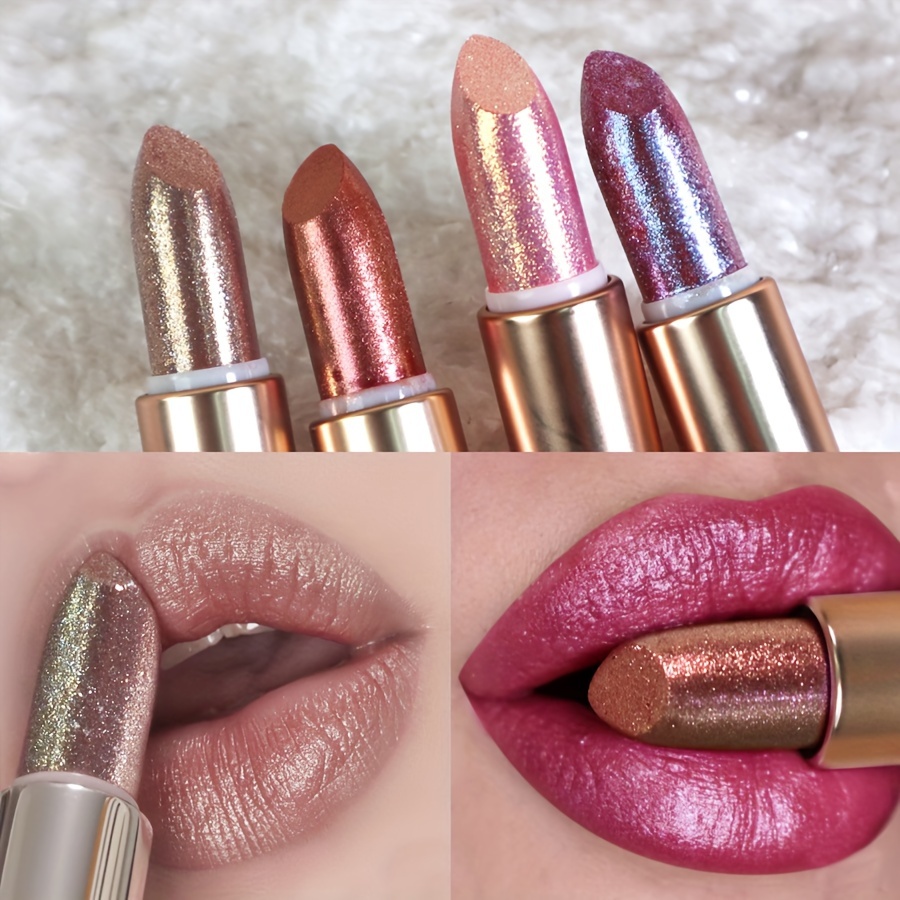 

Sparkling Metallic Pearlescent Glitter Lipstick With Gold Powder Shiny Golden Lipstick Nude Brown/peach Red/pinkish Golden/metal Mocha Red Party Queen Cosplay Princess Makeup All-match