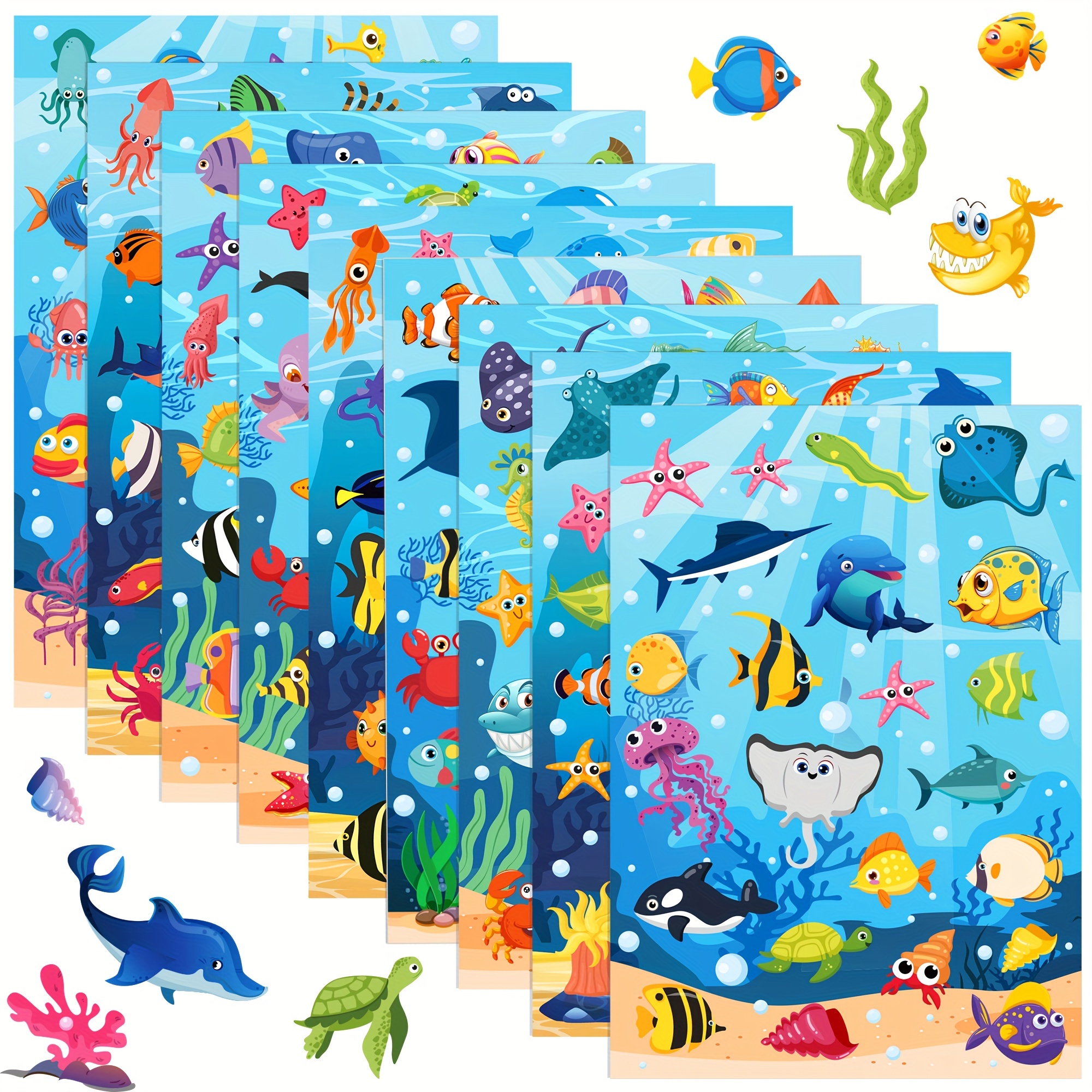 Stickers Glitter Pack 10 Sheets Tropical Fish Sea Animals Cartoon Decal  Stickers Craft DIY Decoration Scrapbook Book Album Diary Card Birthday  Party