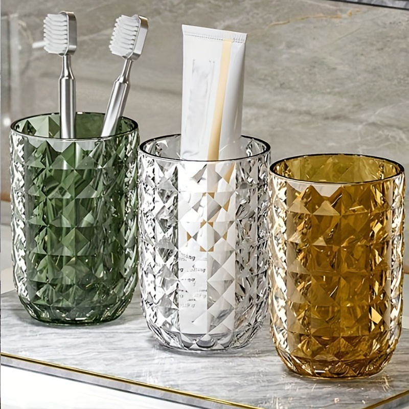 

1pc Solid Color Mouthwash Cup, Couple Toothbrush Cup, Plastic Gargle Cup, Geometric Textured Bathroom Tumbler, Bathroom Accessories, Home Decor, Furniture For Home