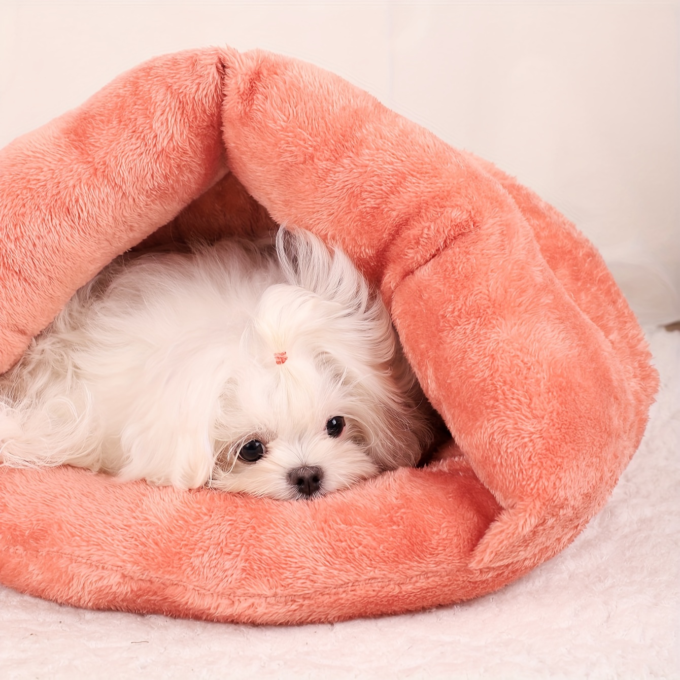 Dog House with Plush Cushioned Interior Cozy Pet Bed for Extra- Dogs,  Soft Dome Roof, Durable Easy-Clean Ma