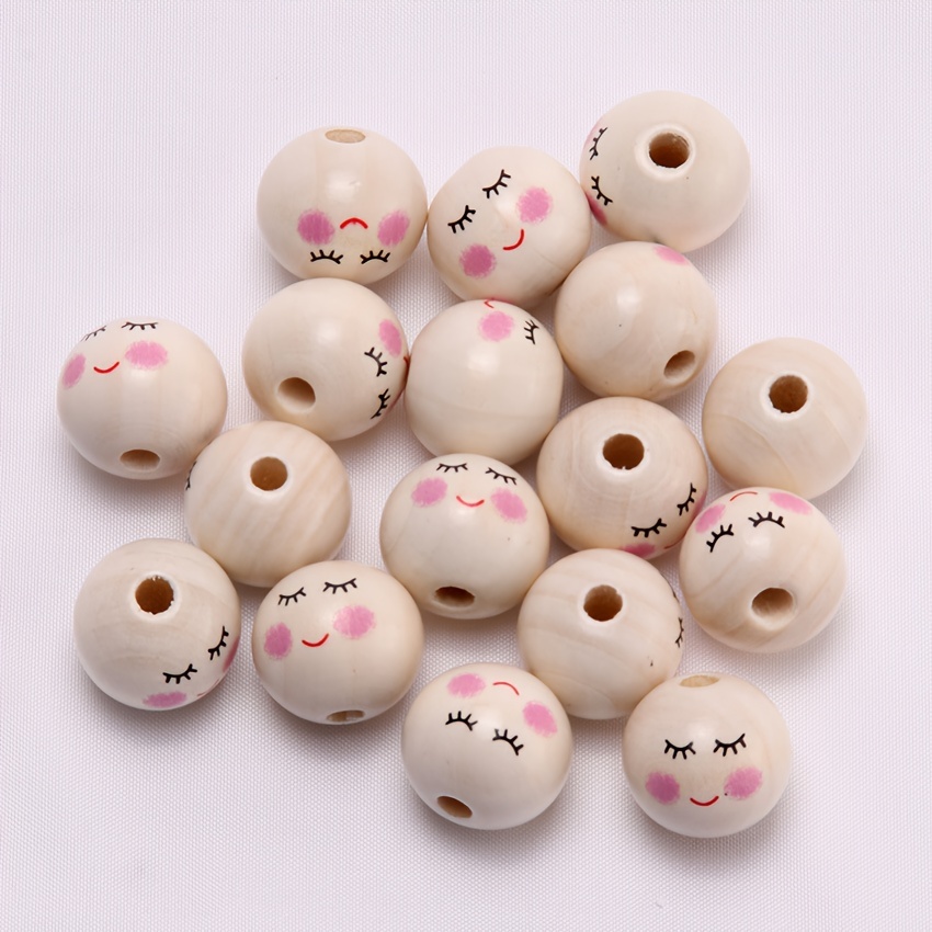 Printed Smiling Face Cute Expression Wood Beads Jewelry - Temu United ...