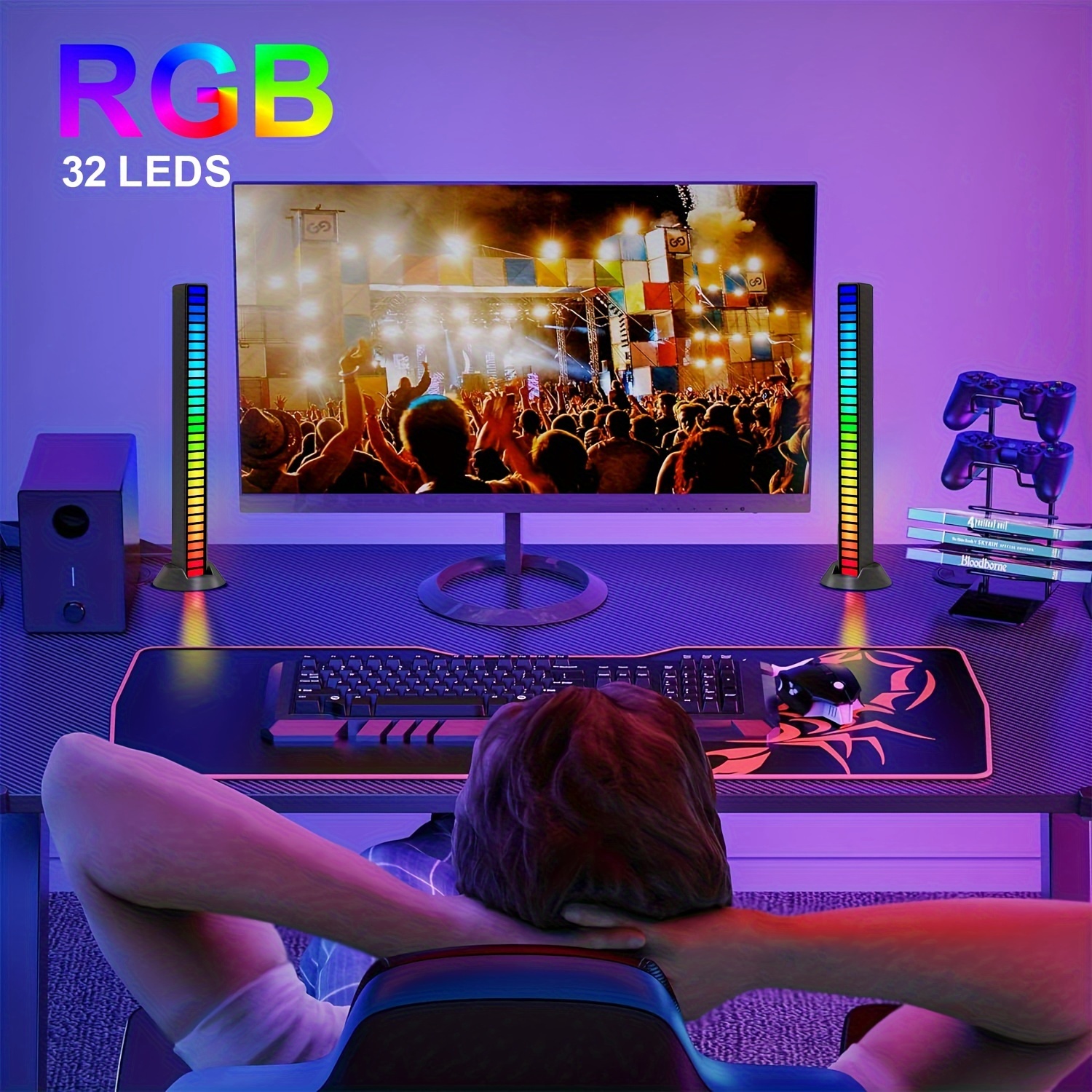 Barra luz LED RGB Reactiva al Sonido, Indicador de Nivel de Música