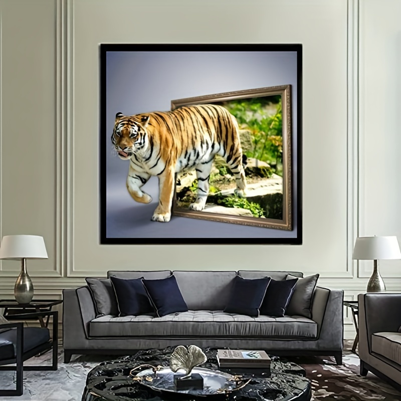 Diamond Painting Bird Kit, Diamond Art Kit For Adults, Cartoon Artificial Diamond Round Gift, Wall Decor (11.8X11.8inch/30×30cm) (Animal) Tiger