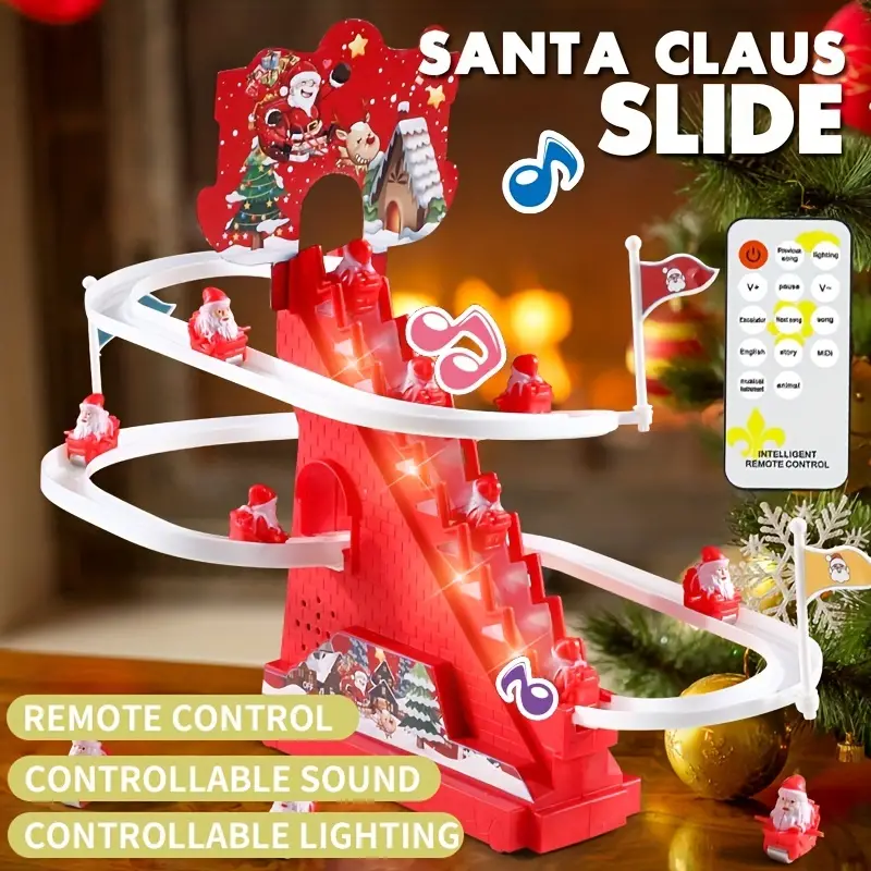Gift Box Santa Claus Climbing Stairs Electric Track Slide - Temu
