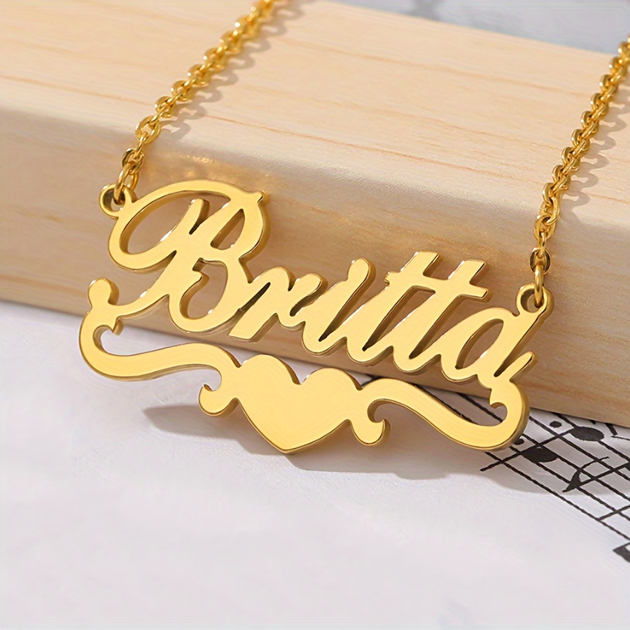 Customized Golden Heart Ribbon Name Necklace Women Stainless - Temu Canada