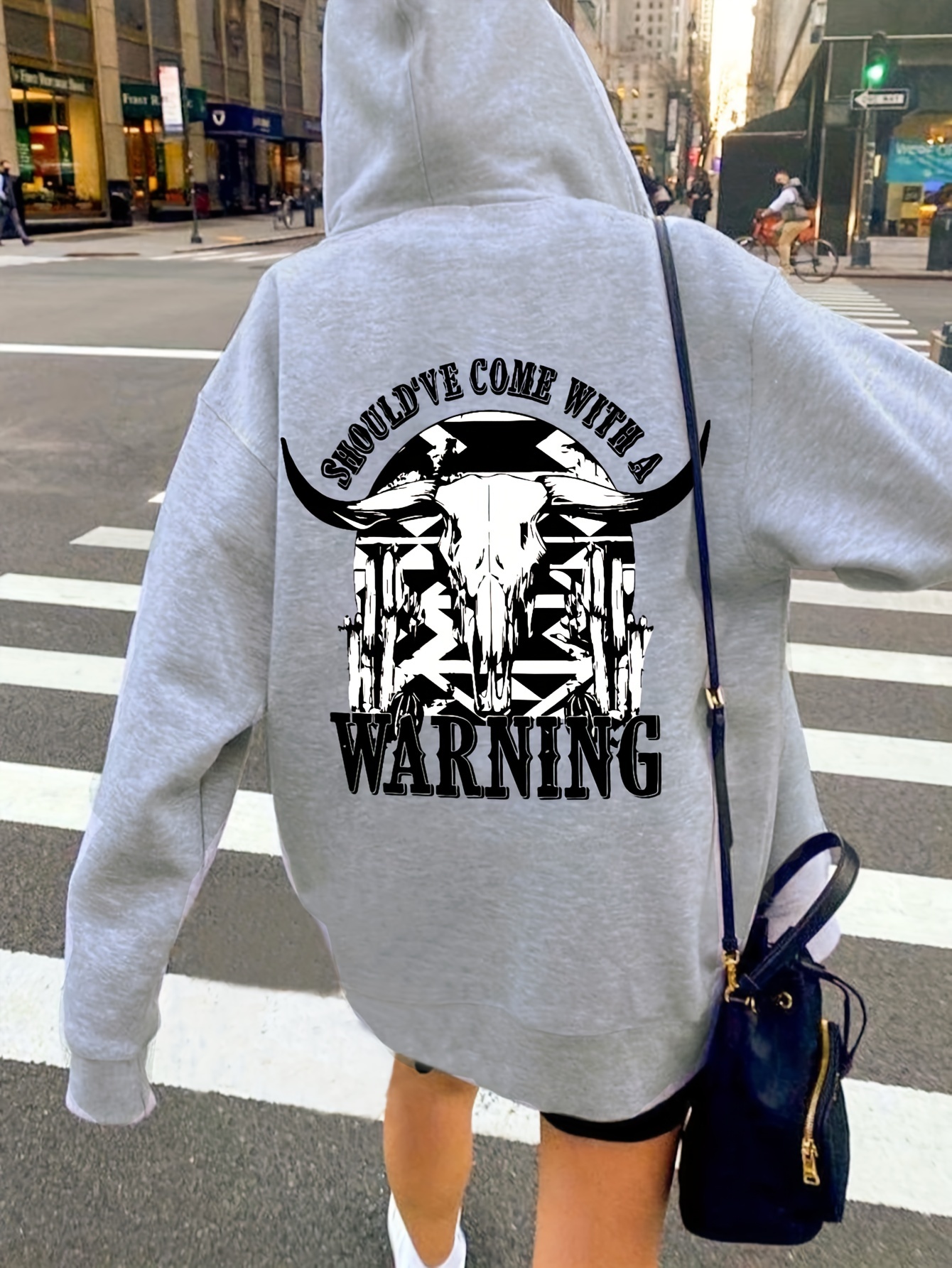 Animal Skull Letter Print Drawstring Hoodie Casual Long - Temu Canada