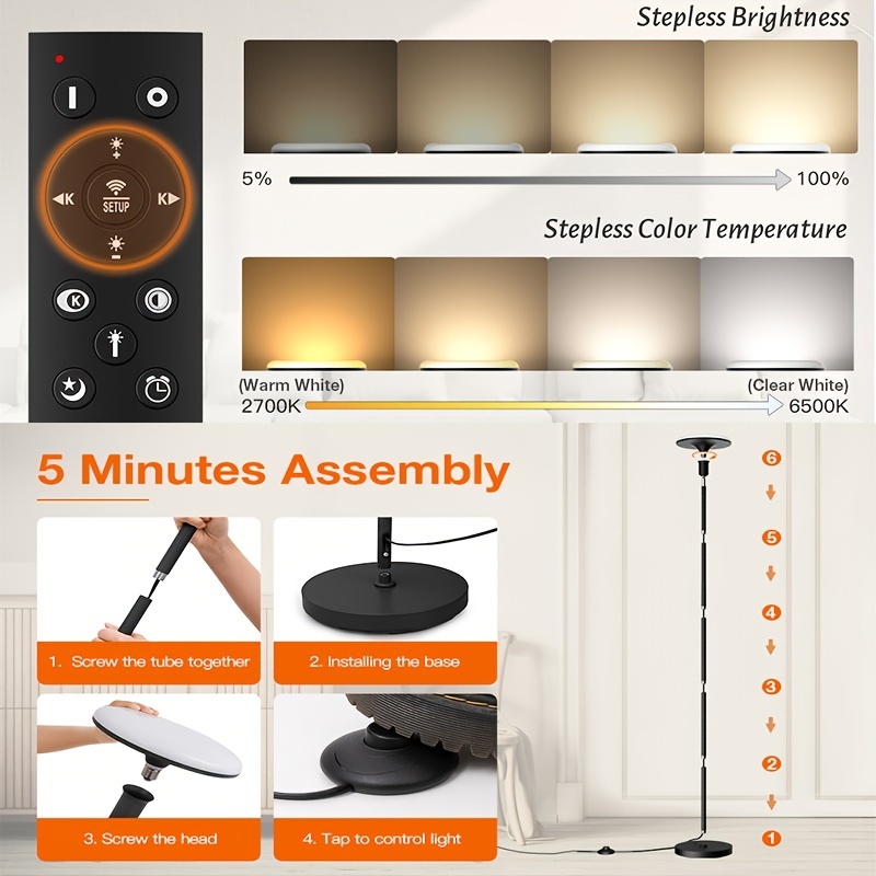 Floor Lamp With Remote Sky Led Modern Torchiere Tall - Temu