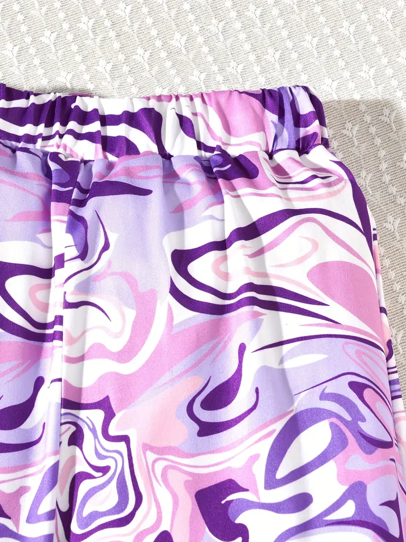 girls fashion 2pcs swirls print asymmetric halter top flared pants set trendy 2 piece summer outfit details 3