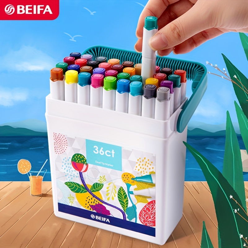 BEIFA Markers 12/24/36 Color Marker Pen Set Mаркеры for Kids Double Pen  Head Watercolor Pens for Student Manga Painting Art