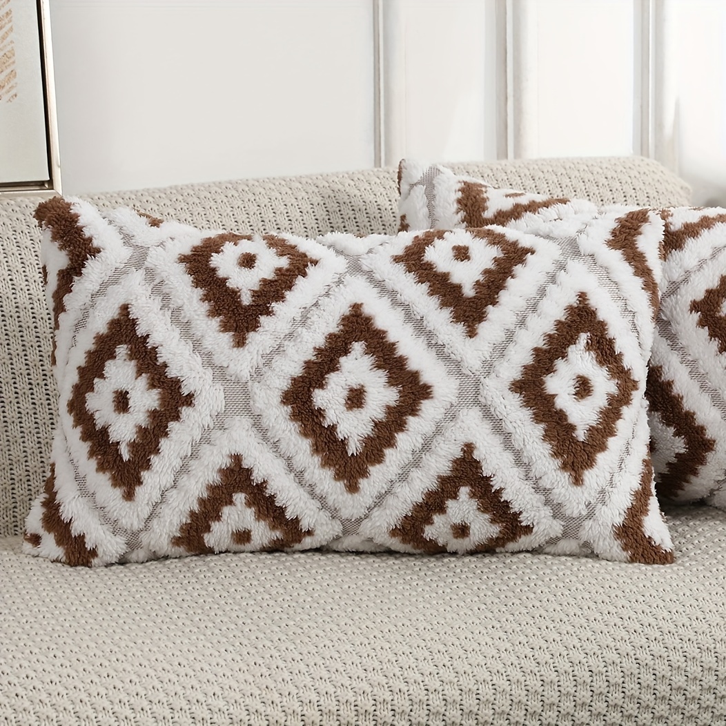 Boho Faux Fur Plush Throw Pillow Covers Cream White luxury - Temu