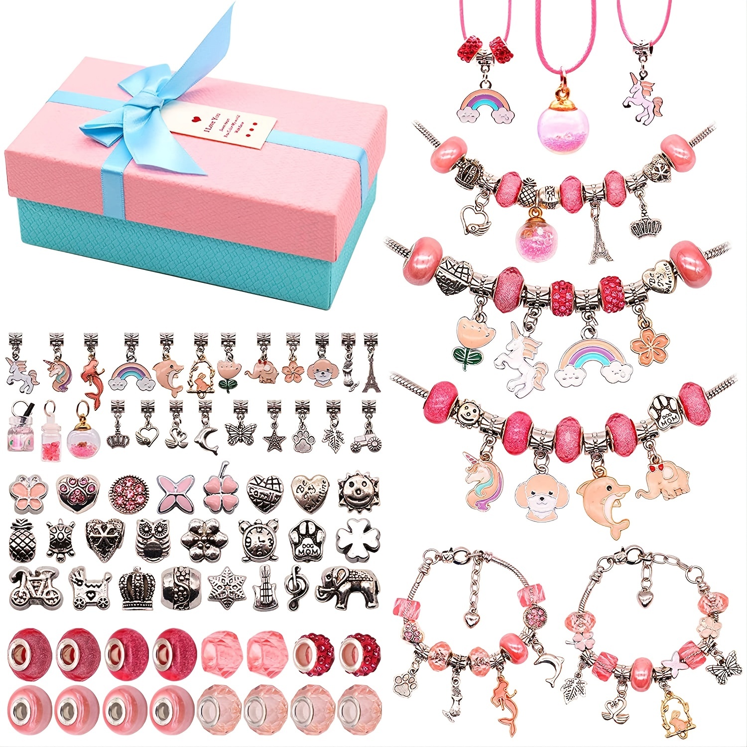 Perles Bijoux Charms Pendentif Set Bricolage Enfants Filles Cadeau Bracelet  Kit de fabrication