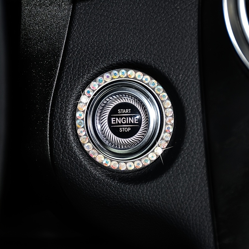 Couvercle de bouton d'arrêt de démarrage de moteur de voiture Couvercle de  bouton de démarrage bling voiture cristal strass anneau emblème autocollant  anti-rayures couvercle de décoration de moteur de voiture - strass