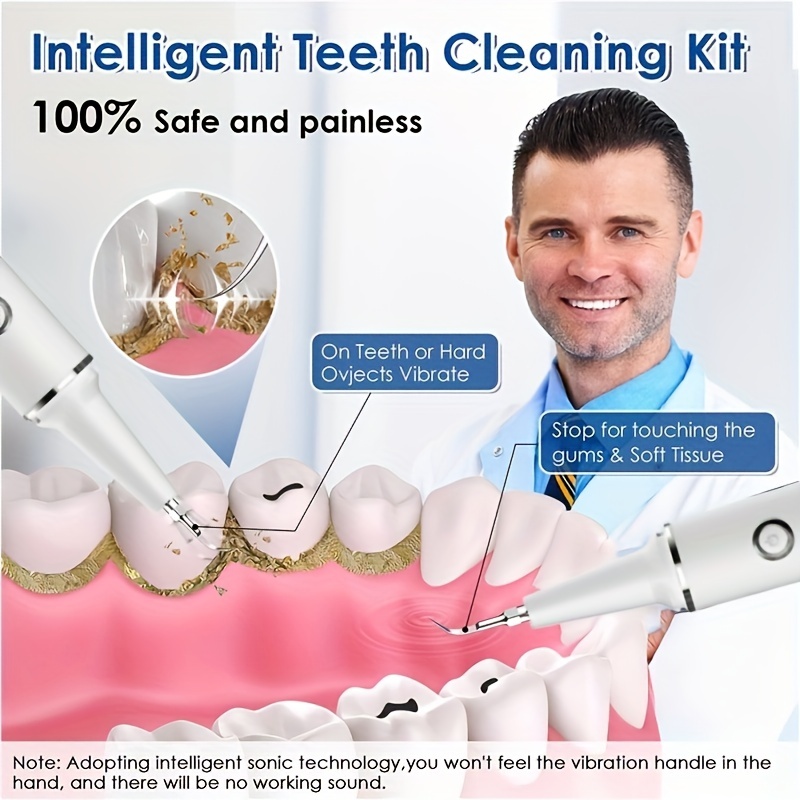 Ultrasonic Teeth Cleaner Kit - 3 Modes, Rechargeable, LED Light, Fast Charge, 4  Heads - Get a Professional Cleaning at Home!
