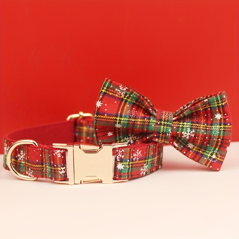 

Christmas Star & Snowflake Adjustable Bow Tie Dog Collar With Metal - Soft, Comfortable Polyester Pet Accessory