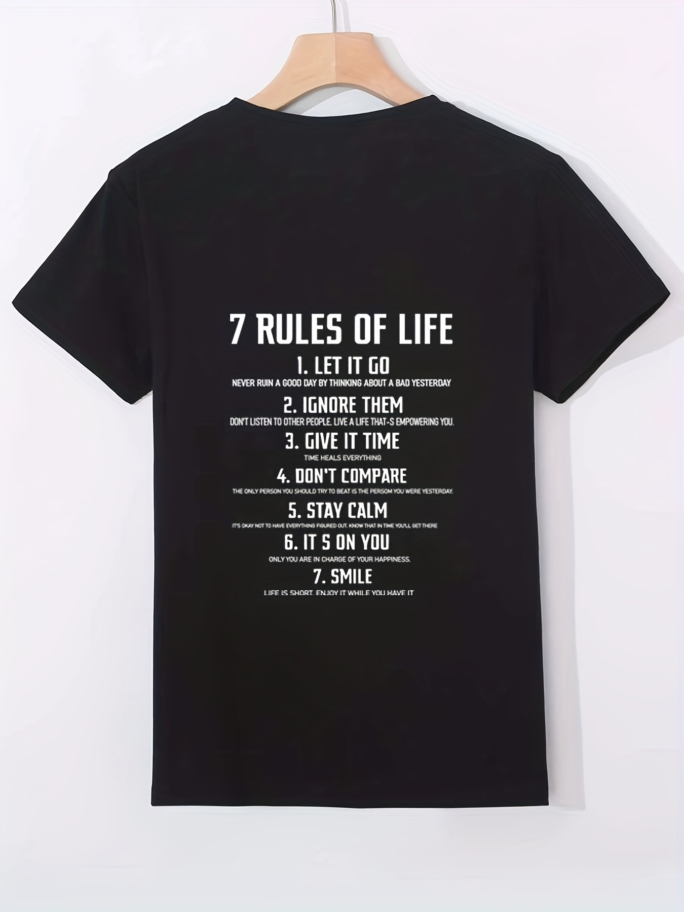 Stylish Graphic 7 Rules Of Life Print T Shirt Cartoon Short Sleeve