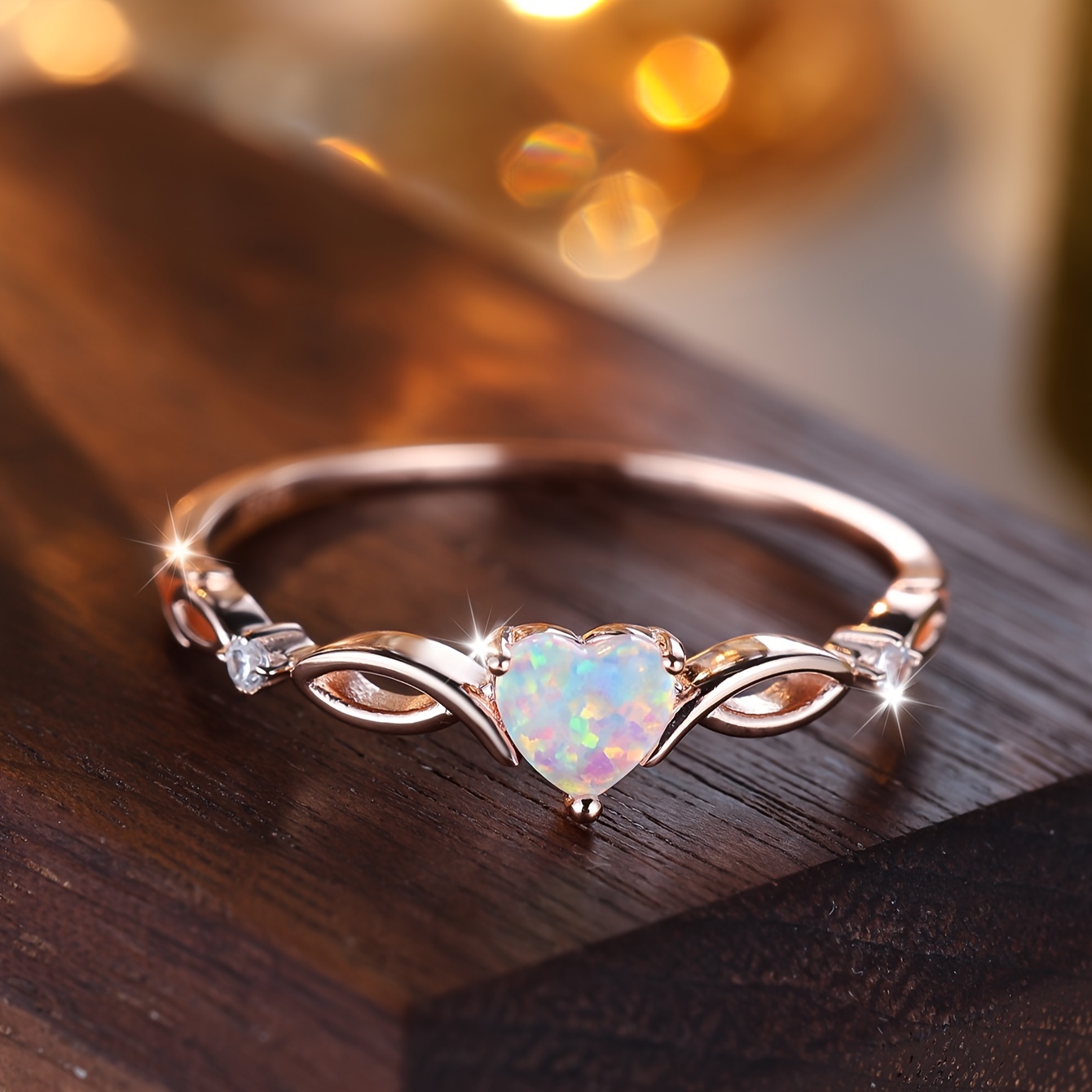 Bohemian Style Cubic Opal Heart Ring 2 2g