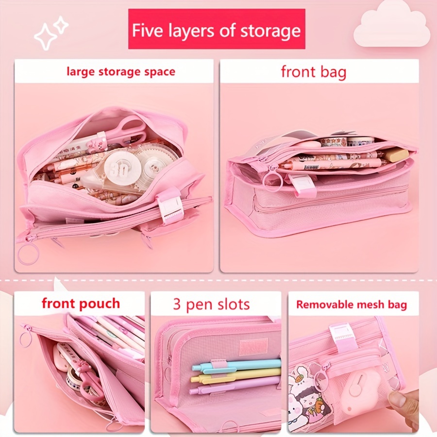 Cute Printed Pen Bag Oxford Cloth Large Capacity Pencil Case Stationery  Pouch