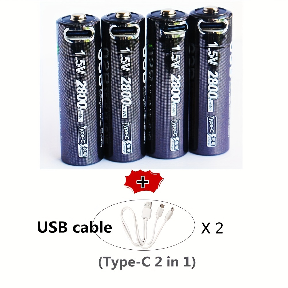 AA Batteries - USB Rechargeable Double A Lithium Batteries - Li