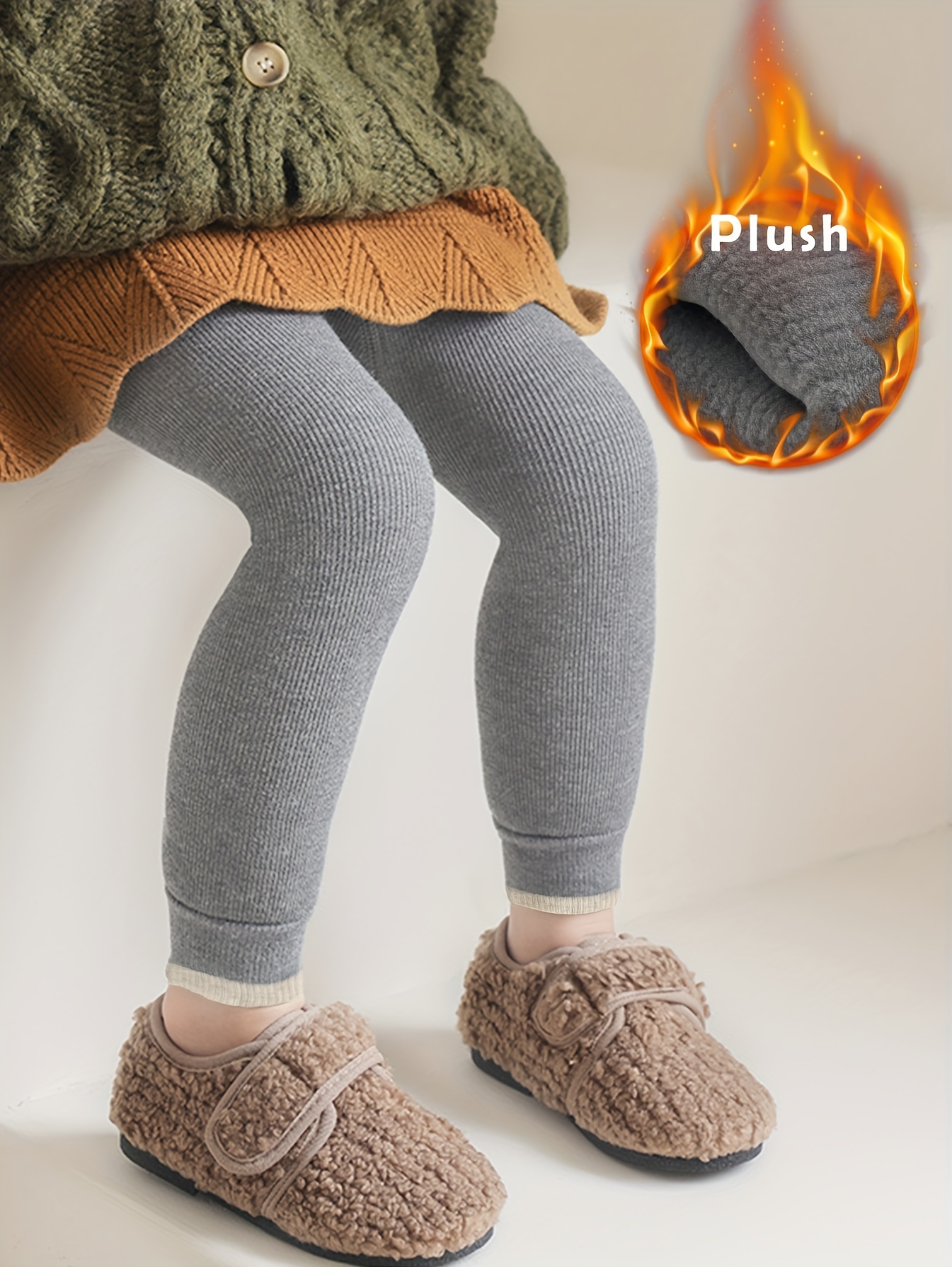 Solid Girls Thick Ribbed Leggings Comfy Leggings For Fall Winter