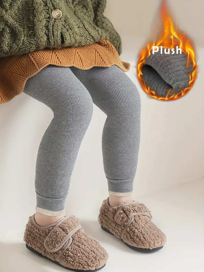 Fleece Solid Thick Ribbed Leggings Comfy Versatile Pants - Temu