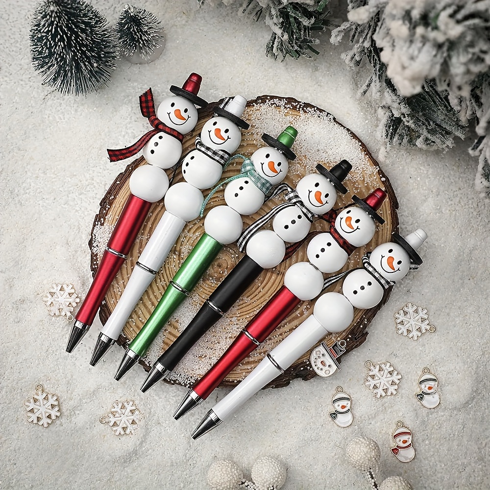 Beadable Pens Winter Bead Pens And Snowmen Wooden Beads - Temu