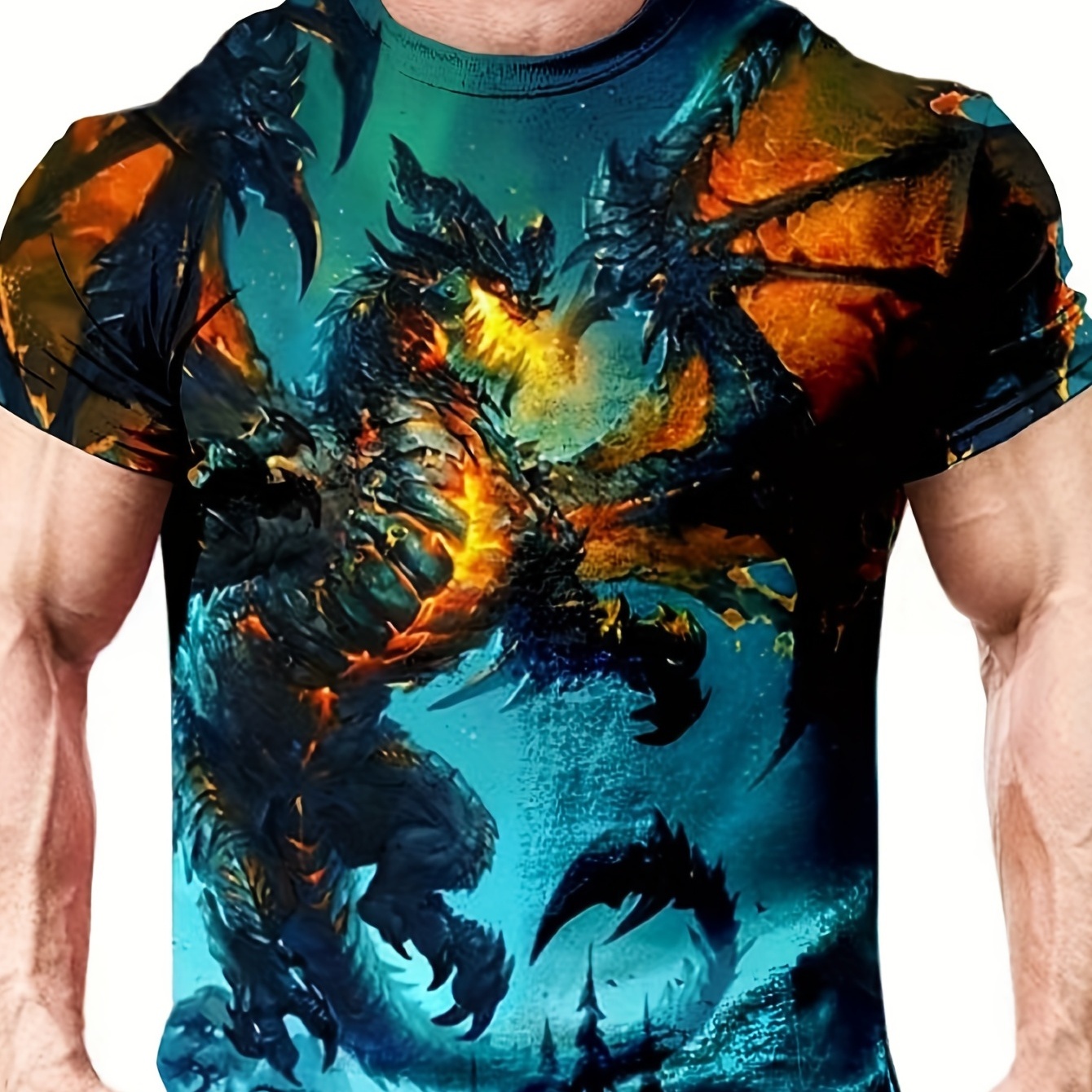 Plus Size Men's 3D Pattern Dragon Graphic Tees, Trendy Allover Print T-shirts For Spring Summer